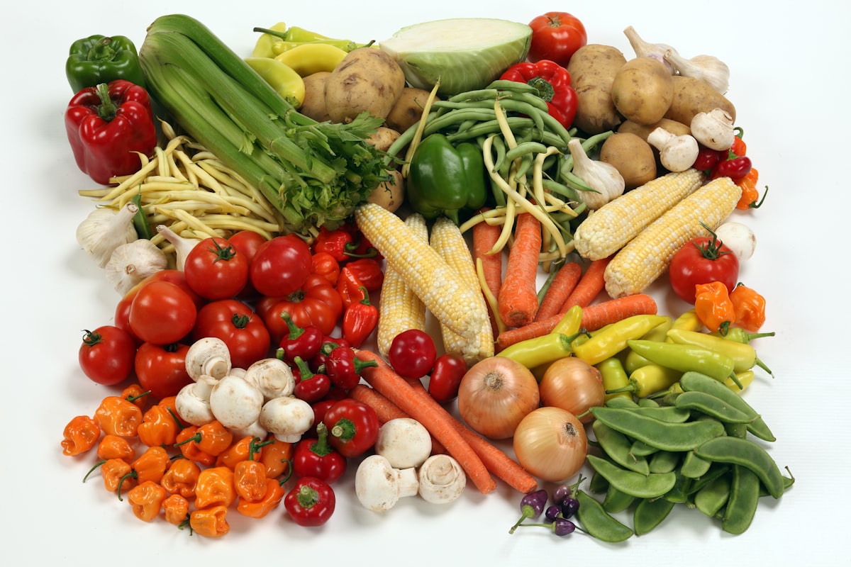 Variety of healthy whole foods and vegetables